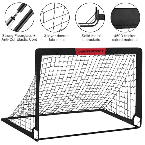 Kids Football Goals for Garden Set – 2 x 4ft x 3ft Portable Football Goals with Size 3 Ball, Pump, Cones & Carry Bag, Pop-Up Kids Football Net, Outdoor Garden Football Training Equipment Boys Gifts