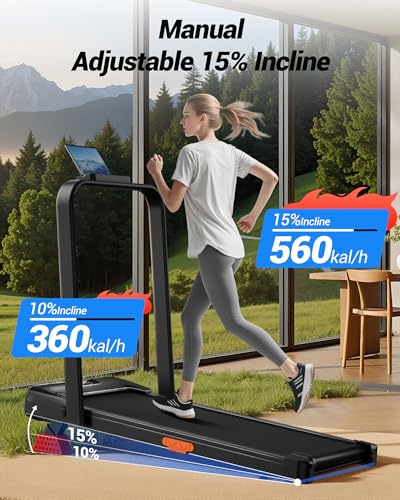 Treadmill with 15% Incline Walking Pad Running Machine 10KM/H 3HP Motor | Under Desk Electric Folding Treadmills 4-in-1 for Home Compact Portable Quiet 136KG Capacity with Remote Control LED Display