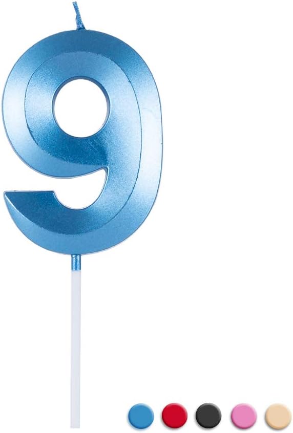 Candles & Holders - Birthday Candles Extended Big Number Candle Multicolor 3D Design Cake Topper Decoration for Any Celebration(9 Candle Blue)