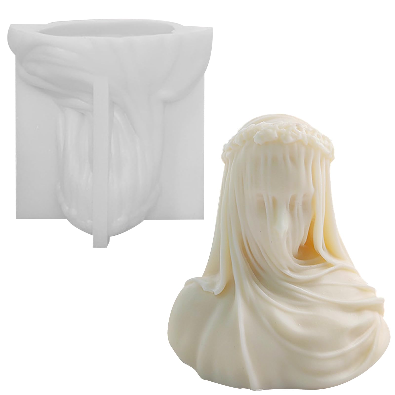 1Pcs, Candle Mold, Soap Making Moulds, Veiled Girl, 3D Pillar Bubble Silicone Candle Moulds, Candle Moulds Silicone, Epoxy Resin Molds, for Handmade Present, Craft DIY, Party Decoration, Candle Making