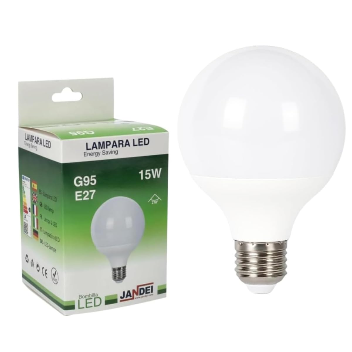 JANDEI E27 Screw Bulb, G95 Globe Bulb,15W (100W Equivalent) Led Bulbs Daylight 3000k Large Globe Light Bulbs, Non-Dimmable,1950 Lume Energy Saving, Perfect for Indoor Room Led Bulbs — image 1