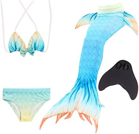 4PCS Girls Mermaid Tails Swimsuit Princess Bikini Swimwear Set with Mermaid Tail Monofin