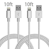 iPhone charger, YEONPHOM 2Pack 10FT Lightning Cable Nylon Braided 8Pin to USB Charging Extra Long Cable Cord for Apple iPhone 7/7plus/SE/5/6/6s/Plus/iPad Mini/Air/Pro/iPod Touch on iOS9 -Silver