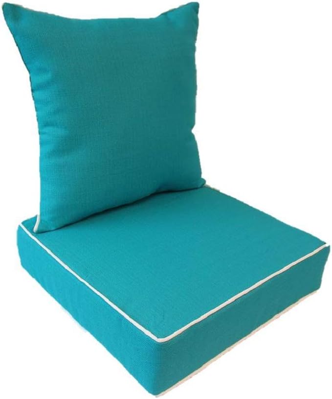 Suntastic Indoor/Outdoor Turquoise Textured Deep Seating Lounge Chair and Back Cushion Set for Patio Furniture