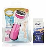 AMOPE Pedi Perfect Electronic Foot File Kit with Diamond Crystals with 6 Extra Replacement Roller Heads (6, Pink)