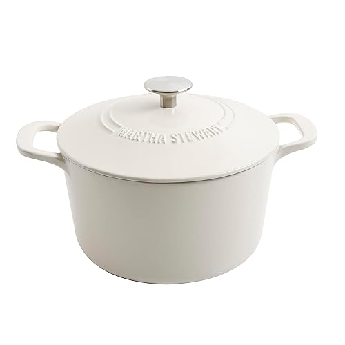 MARTHA STEWART Gatwick QT Enamel Cast Iron Dutch Oven, Linen w