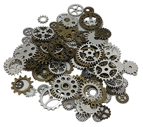 JGFinds 100 Pc Mixed Antiqued 2 Color Gears Wheels - Watch Findings, DIY Crafts, Jewelry Making, Steampunk Charms, 1cm-4cm