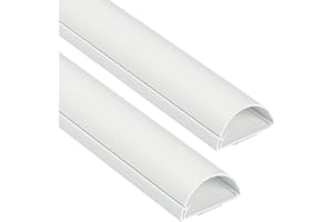 D-Line Half Round Cord Hider, Patented Cable Cover, Hide TV Wall Mount Wires, Raceway for Cords, Decorative Wire Covers, Paintable, Adhesive Cable Concealer, 2X 2in W x 1in H x 39in L, White