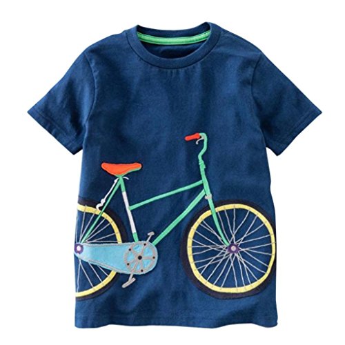 Toddler Kids Baby Boys Girls Clothes O-Neck Short Sleeve Cartoon Print Tops T-Shirt Blous (Dark Blue, 7Years)