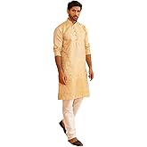 Sojanya (Since 1958 Men's Red Jacquard Silk Kurta & Churidaar Pyjama