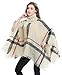 Women's Fringe Cape Long Shawl Big Grid Winter Warm Lattice Large Scarf, Beige