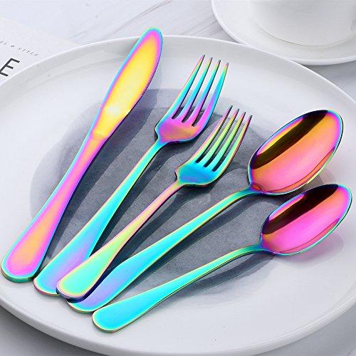 Buyer Star 30-Pieces Purple Stainless Steel Flatware Silverware Set, Service For 6, Mirror Polished, Include Knife/Fork/Spoon, Different Color, Dishwasher Safe - Thumbnail 6