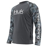 Huk Men's Double Header Vented Long Sleeve Shirt, Iron/SubPhantis Glacier, X-Large