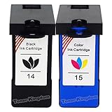 Toner Kingdom Compatible with Lexmark Ink Cartridges 14 (18C2090) and 15 (18C2110) - 2 Pack, 1PK Black & 1PK Color