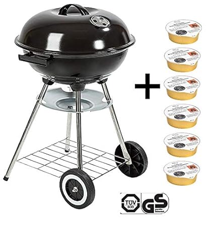 BBQ 'Chief' Holzkohle-Grill - Kugelgrill / Rundgrill Ø 44 cm, schwarz, 44 x 44 x75 cm, inkl. 6x Rösle Grillanzünder Brennpast