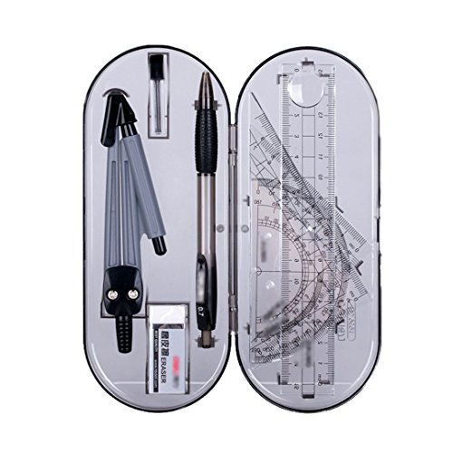 Sherry 8 Pieces Math Geometry Kit - Box, Pencil, Rulers, Eraser, Protractor, Compass - Math Scribing and Marking Tool Set for Students