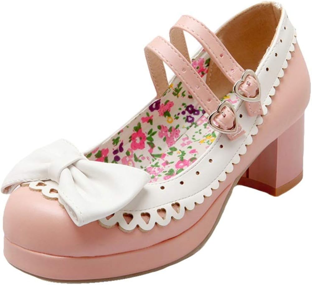Holibanna Women's Princess Cute Low Heel Mary Jane Dance Shoes Pink Size 8 UK Amazon.co.uk