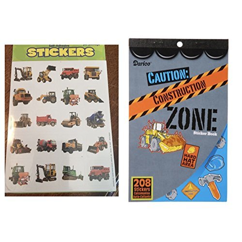 328-CONSTRUCTION-Zone-Stickers-Book-of-208-plus-6-Sheets-of-20-Photo-Stickers-Backhoe-BULLDOZER-Dump-Truck-LOADER-Cement-Mixer-Teacher-Motivational-Rewards-EDUCATION-Classroom-Party-Favors