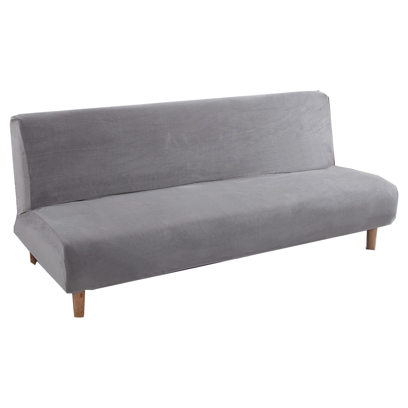 Mingfuxin Armless Sofa Bed Covers, Thick Stretch Velvet 2-3 Seater Armless Sofa Cover Seat Couch Protector, Non-Slip Elastic Folding Couch Sofa Shield Futon Slipcover (Thick Velvet | Silver Gray) — image 1