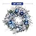 Valery Madelyn 24'' Pre-Lit Christmas Wreath for Front Door with Lights, Large Lighted Outdoor Christmas Wreath with Silvery Blue Xmas Balls & Ribbons for Home Porch Fireplace Window Holiday Decor