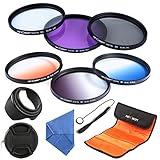 K&F Concept 58mm 6pcs Lens Filter Kit Slim UV + Slim CPL Circular Polarizing + Slim FLD + Slim Graduated Color Blue Orange Neutral Density ND4 Lens Filter Set