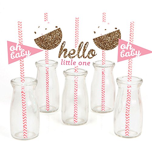 Hello little one - pink and gold paper straw decor - girl baby sh…