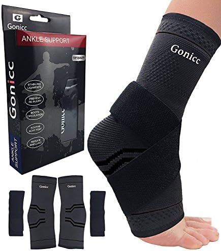 Gonicc Professional Foot Sleeve Pair(2 Pcs) with Compression Wrap Support(Middle, Black), Breathable, Stabiling Ligaments, Prevent Re-injury, Boots Circulation, Soothe Achy Feet, Reduce Swelling