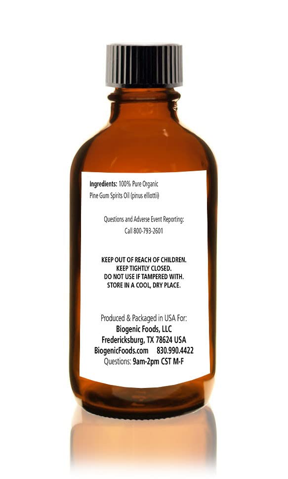 Biogenic Foods Pine Gum Spirits - Organic Pure Essential Oil of Pine Tree NOT Rectified Paint Grade (4 OZ), 4 Ounce