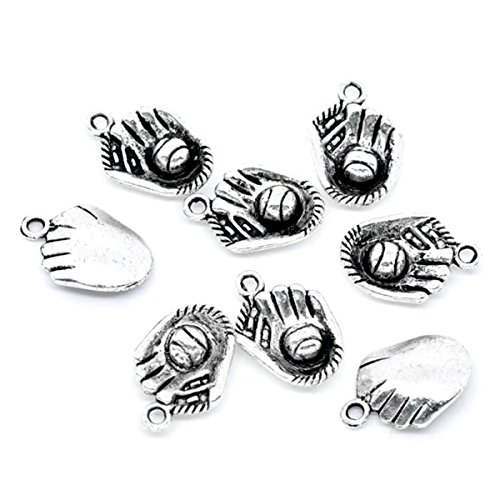Housweety 20 Silver Tone Baseball Glove Charm Pendants 21x15mm