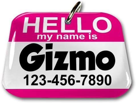 Pet ID Tags Hot Pink Hello My Name is Dog Tags cat Tags Custom Name Tags (Regular 1.5" x 1.125")