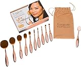 Obsessions Oval Makeup Brush Set - 11 Rose Gold Oval Makeup Brushes in Gift Box, Perfect for Foundation Blending Blush Eyeliner Face Powder Body