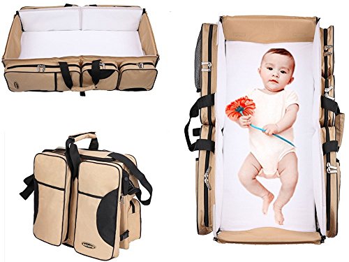 3 in 1 Travel Bassinet Diaper Bag ,Portable Change Station ,Travel Crib ,Stroller Handles , Mulitfunctional Portable Carry Cot ,A Lounge to go, Tote Bag,Infant Carrycot (Color: Beige)