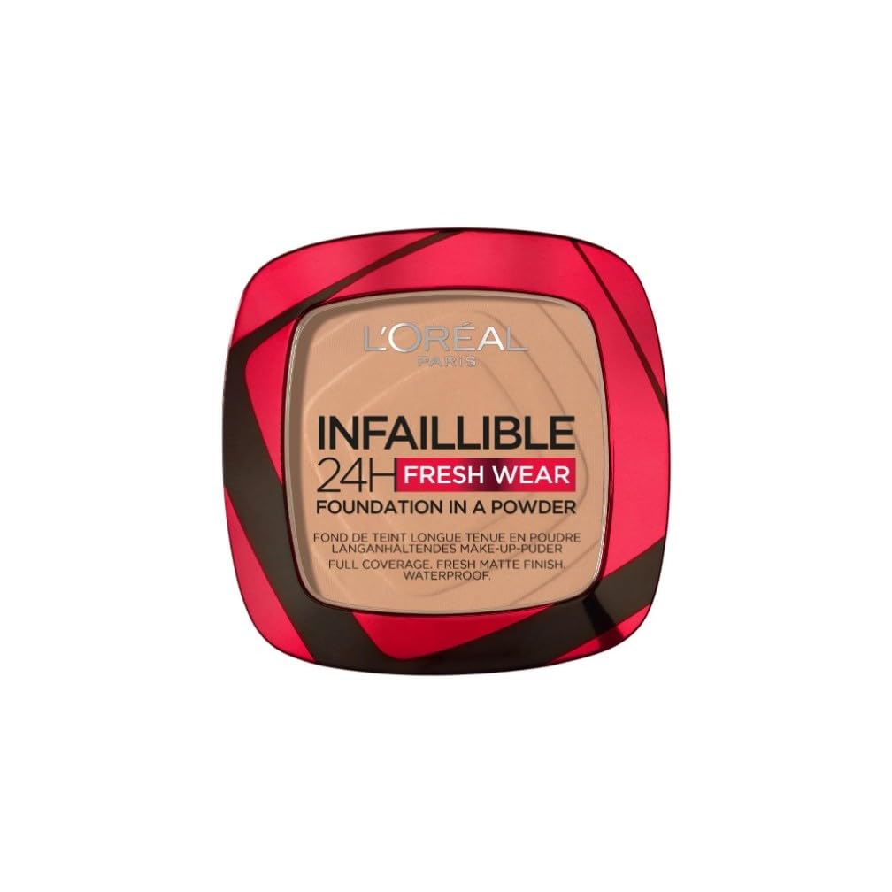 L'Oréal Paris Infallible 24H Fresh Wear Foundation in a Powder, Full-coverage, Longwear, Weightless Smooth Finish, Water-proof and Transfer-proof, 220 Sand