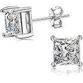 Adabele Authentic Sterling Silver Hypoallergenic 3mm-8mm Cubic Zirconia Imitation Diamond Gemstone Princess Cut Stud Earrings Nickel Free Tarnish Resistant Women Men Fine Jewelry