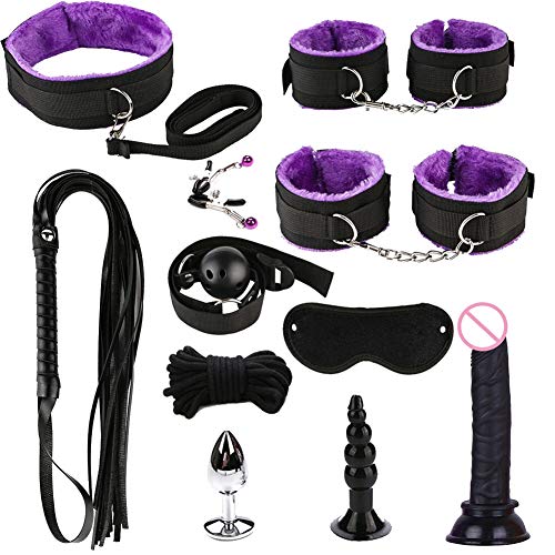 BATEER 11pcs Plush Handcuffs Set Adult Six-Toys for Couples Massage Kit for Women Men Cosplay Game