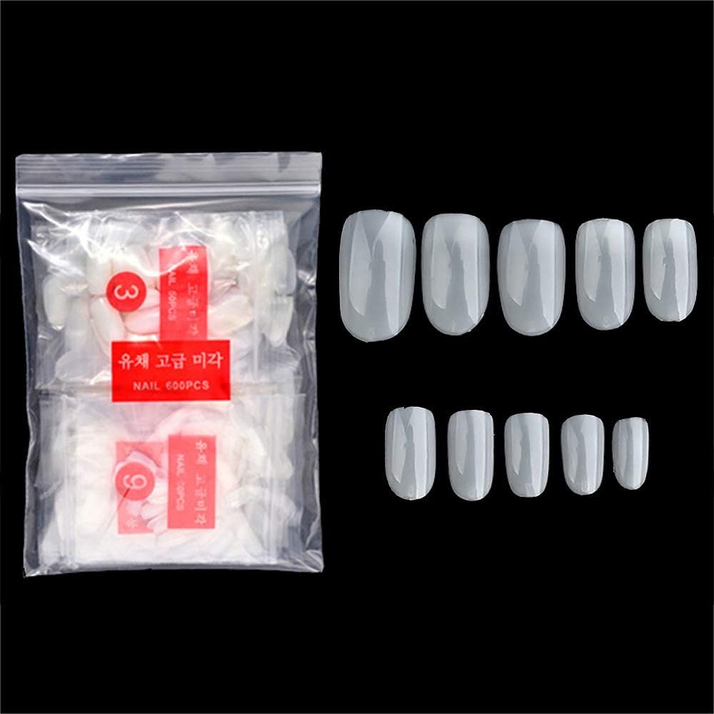 600 Pcs Natural Oval False Nails - Nails Art Fake Acrylic Artificial Salon Tips - 10 Sizes Nails Decoration Manicure for DIY #4