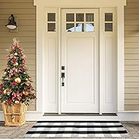 Sungea Cotton Black and White Buffalo Plaid Check Area Rug 2x4 ft, Woven Braided Rugs Washable Area Carpet for Living Room Bedroom Entry Way