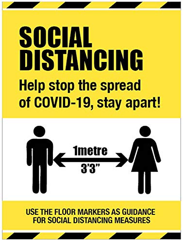 Social distancing sign - Help stop the spread of COVID-19, stay apart (1 metre social distancing) Semi Rigid PVC sign (400x600mm)