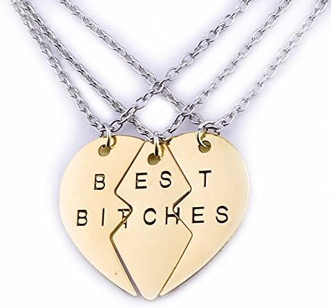 Gold Plated Best Bitches 3 Piece Love Heart Friendship Necklace Pendant for Women