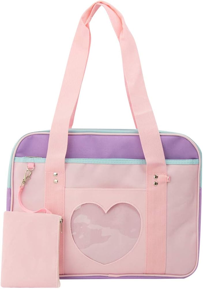 KEEPOP Ita Bag Heart Shape Window Japanese School Handbag Large JK Bag Girls Duffle Purse Anime School Satchels for Lolita Comic DIY Cosplay Pink/Purple
