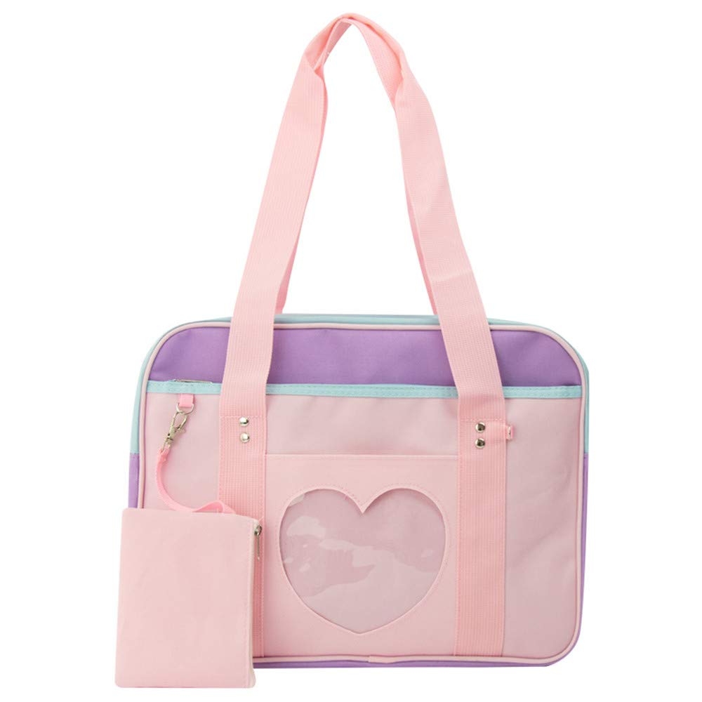 KEEPOP Ita Bag Heart Shape Window Japanese School Handbag Large JK Bag Girls Duffle Purse Anime School Satchels for Lolita Comic DIY Cosplay Pink/Purple