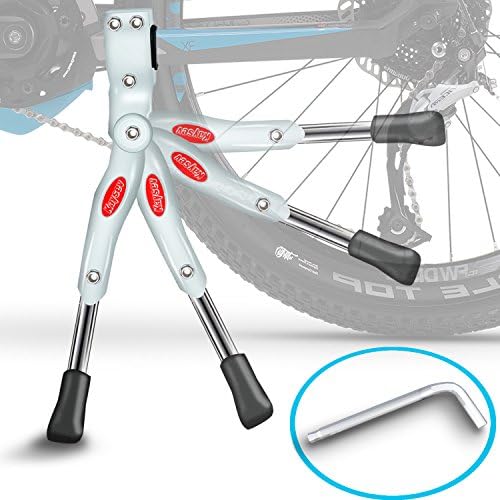 Kaysev Bicycle Kickstand - Adjustable Ultra Strong Durable Aluminum Alloy Side Anti-Slip Kick Stand Fits 20" 24" 26" inch wheel tire cycling mountain bike (White)