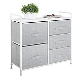 mDesign Wide Dresser Storage Tower - Sturdy Steel Frame, Wood Top, Easy Pull Fabric Bins - Organizer Unit for Bedroom, Hallway, Entryway, Closets - Textured Print, 5 Drawers - Gray/White