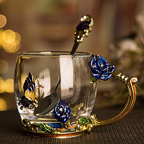 evecase Enamel Butterfly Flower Glas Kaffeetassen Teetasse Geschenke für Frauen.Personalisierte Geschenke für Mama y Freundin zum Geburtstag Weihnachtsgeschenke Muttertagsgeschenk – Bild 5