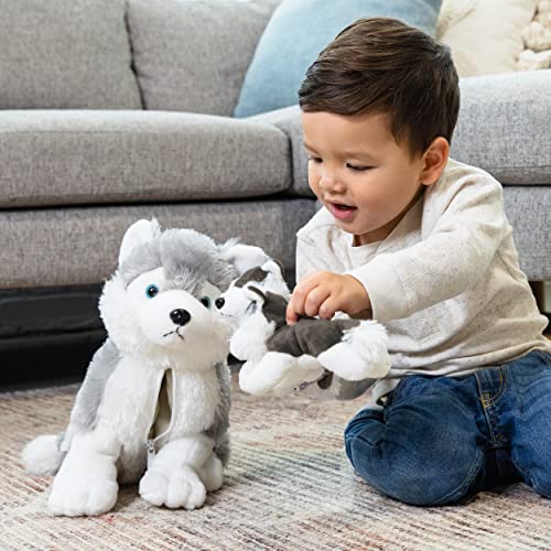 PREXTEX Plush Husky Toys Stuffed Animal w/ 2 Husky Baby Stuffed Animals