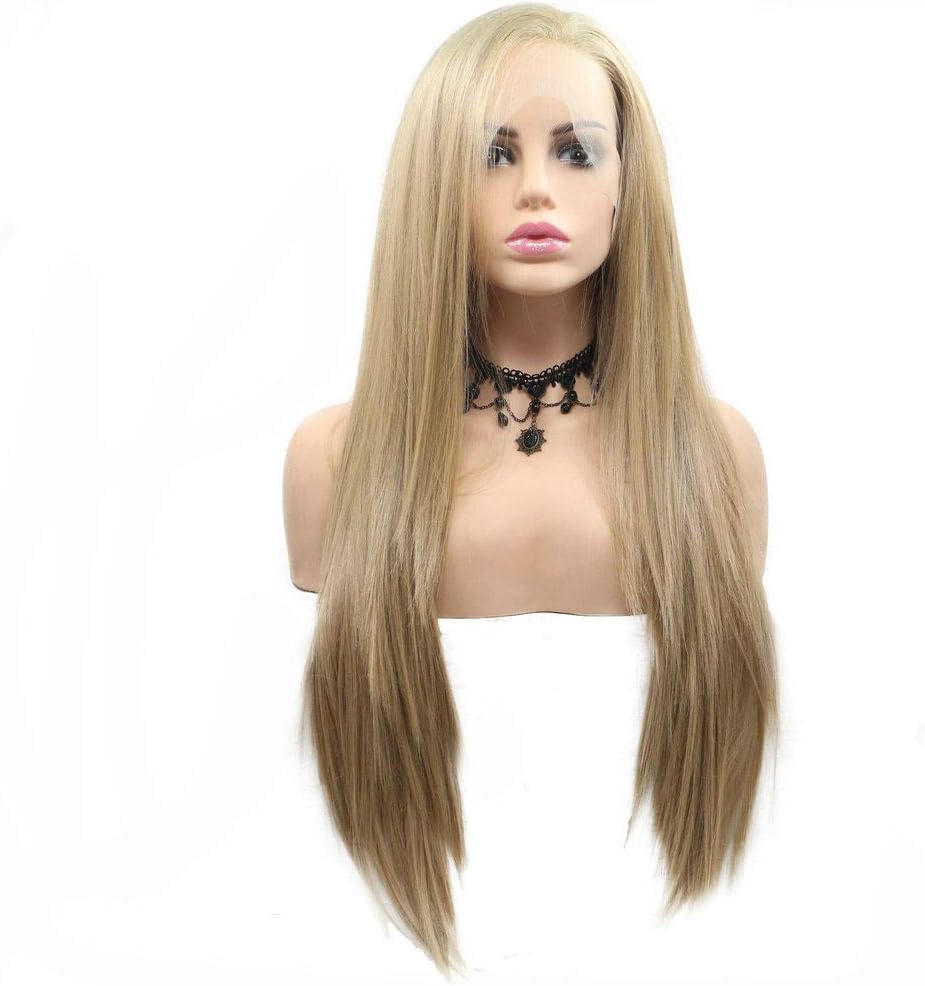 13x3" Pre Plucked Long Straight Colorful Wigs for Women Natural Looking Heat Resistant Fiber Synthetic Lace Front Wigs for Replacement/Party/Cosplay/Costume/Daily Use (blonde)