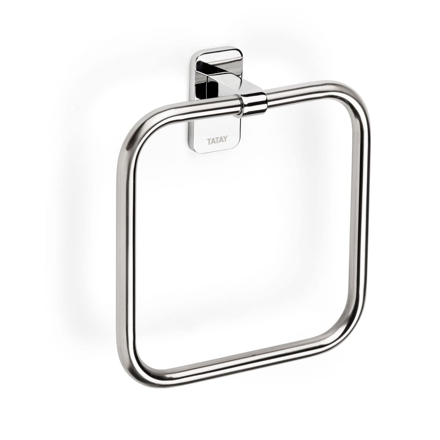 TATAY Towel Ring from the Slim Collection, in Stainless Steel, Double Fixing System with Screws or Glu Fix. Measurements 18 x 4,5 x 19,5 cm