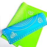Xixihaha Silicone Baking Mat Pastry Rolling with Measurements 15.7''X19.7'' Reusable Non-Stick Silicone Baking Mat Set of 2（Blue&Green