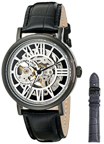 Stuhrling Original Men's 168S.33551 Classic Automatic Skeleton Round Black IP Watch Set