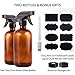 Amber Glass Spray Bottles (2 Pack, 16 oz) - Bonus: 8 Chalk Labels + Pen - Empty Refillable Bottle for Essential Oils, Cleaning Products and Aromatherapy - Dual Action Trigger Sprayer with Mist, Stream